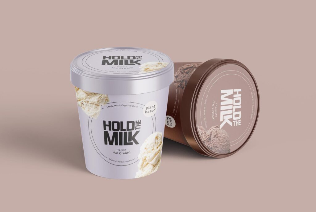 Hold the Milk oat-based ice cream packaging mock-up