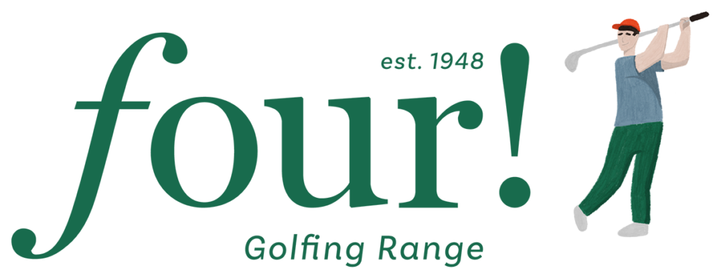 Four Golfing Range, est. 1948 logo green with golfer illustration